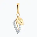 SOKOLOV 036871 Women's Leaf-Shaped Pendant, 585 Red Gold and White Metal Accents, 10 Round Colorless Cubic Zirconia, 23x8x2 mm, 0.73g