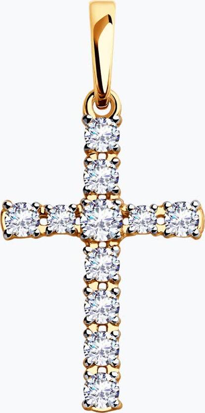 Diamant 51-130-00380-1 Pandantiv Cruce pentru Femei, Aur Roșu 585, 8 Zirconii Cubice Rotunde Incolore 2.5mm, 0.98 ct, 28x15 mm, 1.55 g