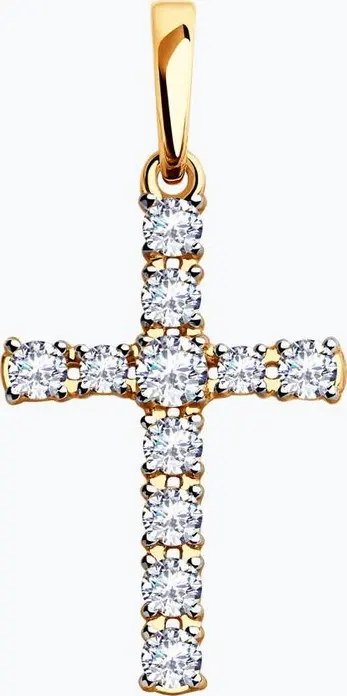 Diamant 51-130-00380-1 Pandantiv Cruce pentru Femei, Aur Roșu 585, 8 Zirconii Cubice Rotunde Incolore 2.5mm, 0.98 ct, 28x15 mm, 1.55 g