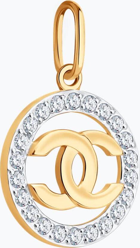 Diamant 51-130-02979-1 Women's Circular Pendant, 585 Red Gold, 22 Round Colorless Cubic Zirconia (Fianit), 19x13x4 mm