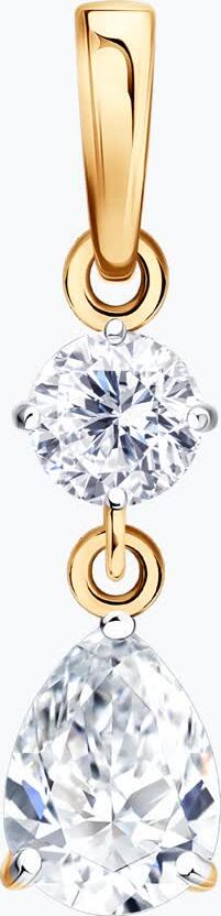 Pandantiv SOKOLOV 036954 pentru femei, Aur Roșu 585, Cubic Zirconiu Incolor, Forme Rotundă și Pară, 0.8g, 22x5x3 mm