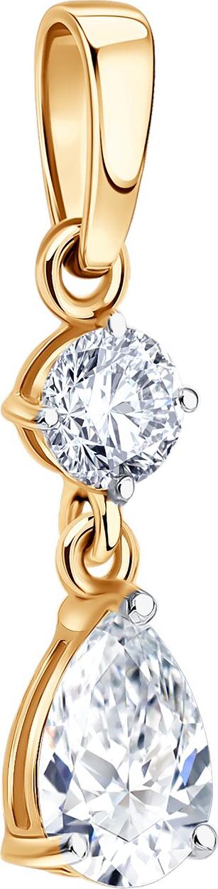 Pandantiv SOKOLOV 036954 pentru femei, Aur Roșu 585, Cubic Zirconiu Incolor, Forme Rotundă și Pară, 0.8g, 22x5x3 mm