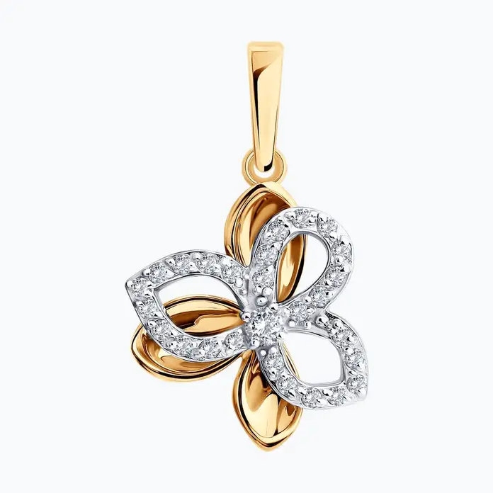 SOKOLOV 036874 Women's Pendant, 585 Red Gold, 25 Round Colorless Cubic Zirconia Stones, 21x12x3 mm, 1.29g