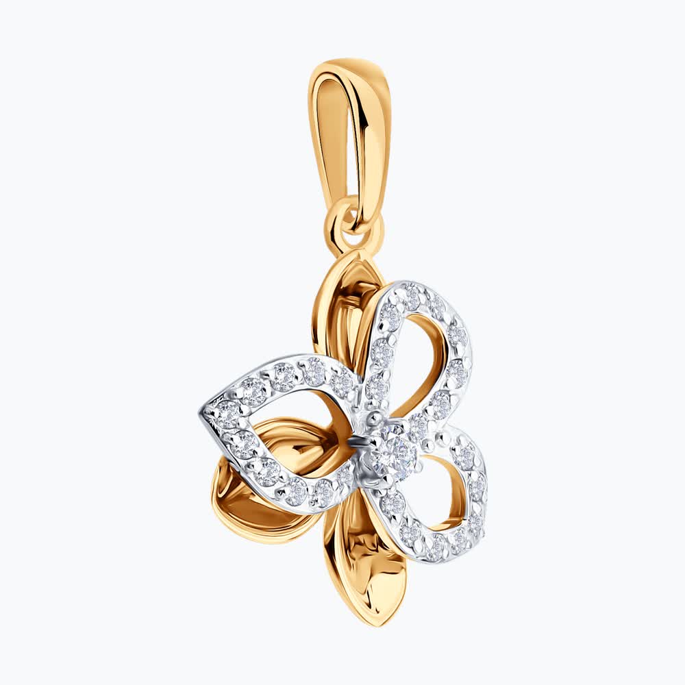 SOKOLOV 036874 Women's Pendant, 585 Red Gold, 25 Round Colorless Cubic Zirconia Stones, 21x12x3 mm, 1.29g
