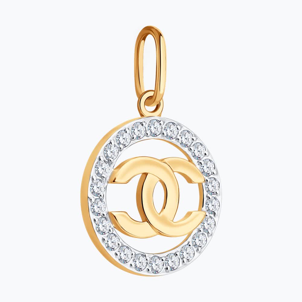 Diamant 51-130-02979-1 Women's Circular Pendant, 585 Red Gold, 22 Round Colorless Cubic Zirconia (Fianit), 19x13x4 mm