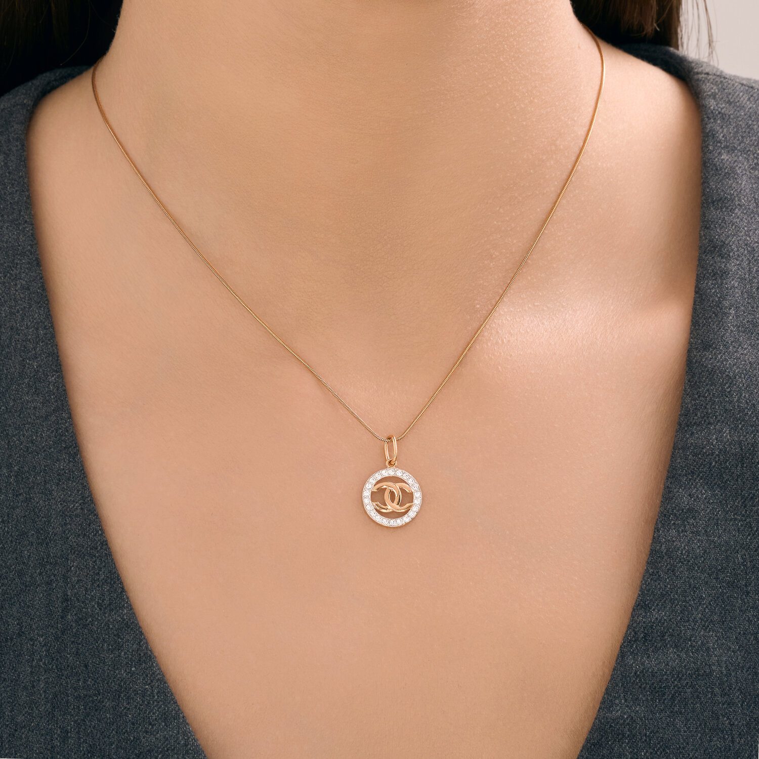 Diamant 51-130-02979-1 Women's Circular Pendant, 585 Red Gold, 22 Round Colorless Cubic Zirconia (Fianit), 19x13x4 mm