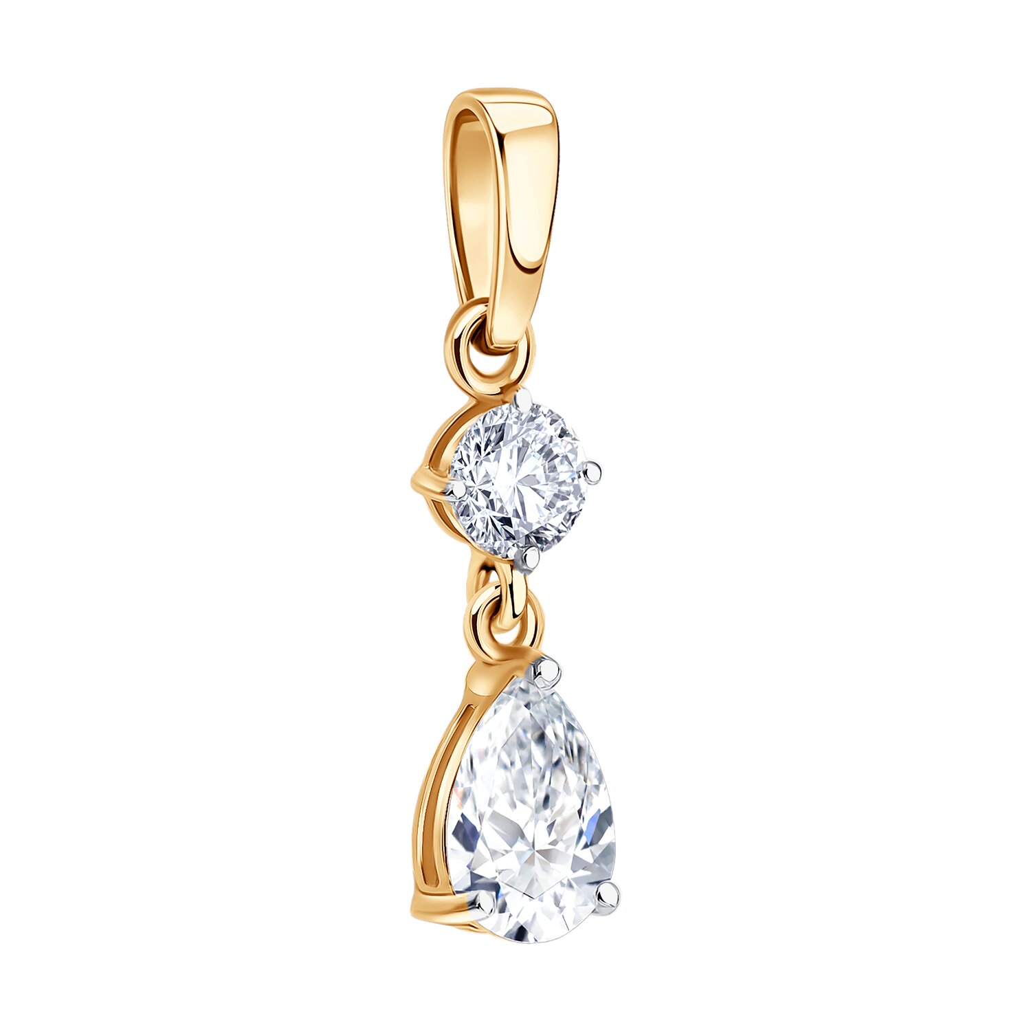 Pandantiv SOKOLOV 036954 pentru femei, Aur Roșu 585, Cubic Zirconiu Incolor, Forme Rotundă și Pară, 0.8g, 22x5x3 mm
