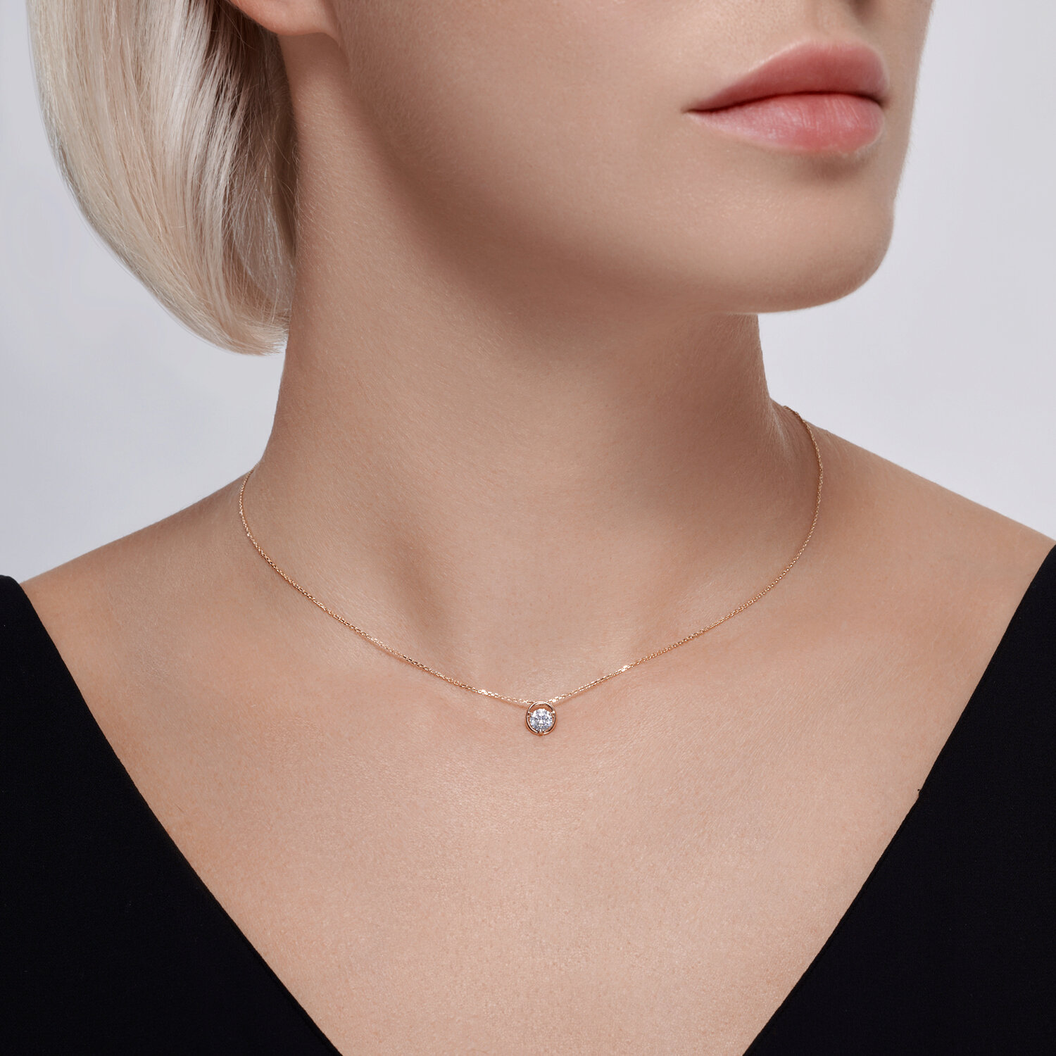 Pandantiv Diamant 51-130-02032-1 pentru femei, Aur Roșu 585 cu placare Rodiu, Cubic Zirconiu rotund incolore 0.846 ct, piatra 5mm, 8x7x4mm