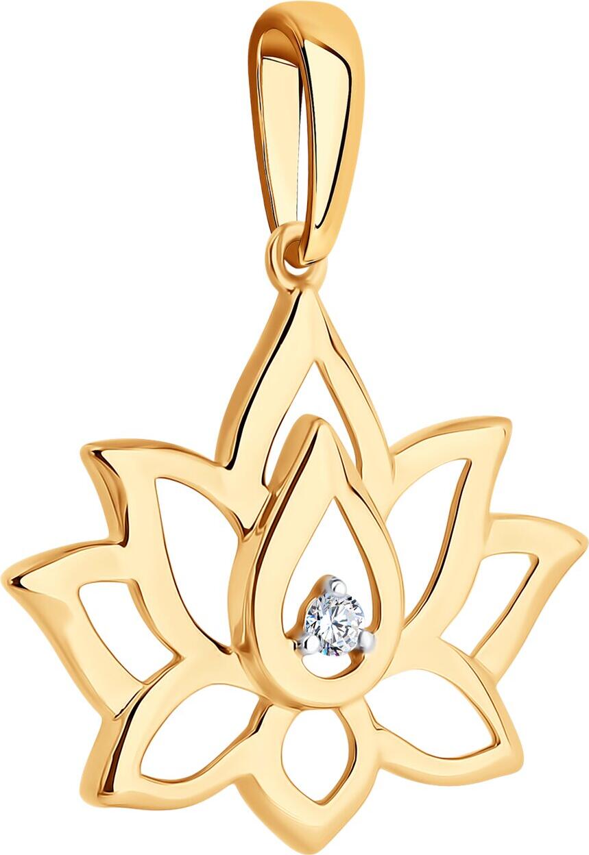 SOKOLOV 036623 Women's Lotus Flower Jewelry, 585 Red Gold, Round Colorless Cubic Zirconia 0.045ct, 1.12g