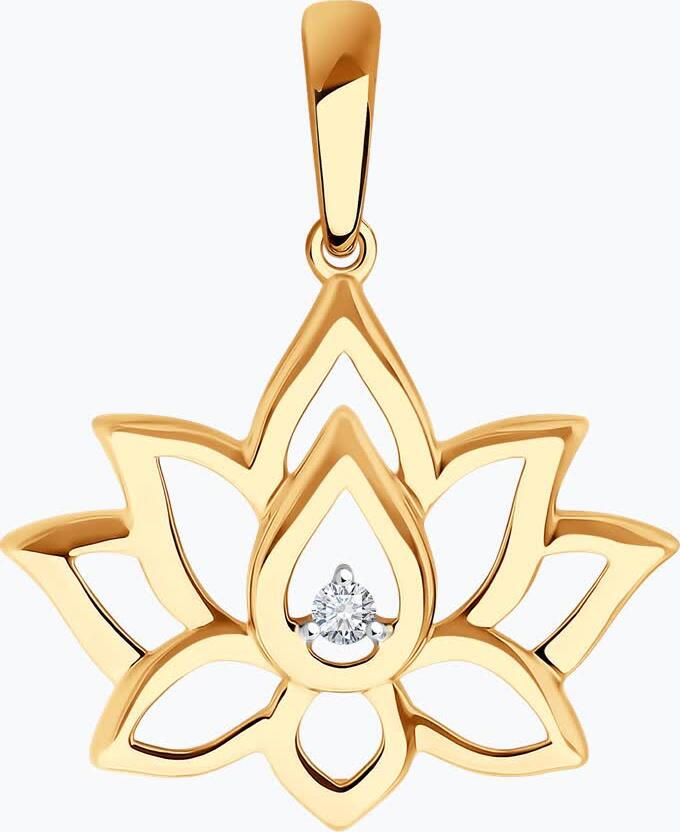 SOKOLOV 036623 Women's Lotus Flower Jewelry, 585 Red Gold, Round Colorless Cubic Zirconia 0.045ct, 1.12g