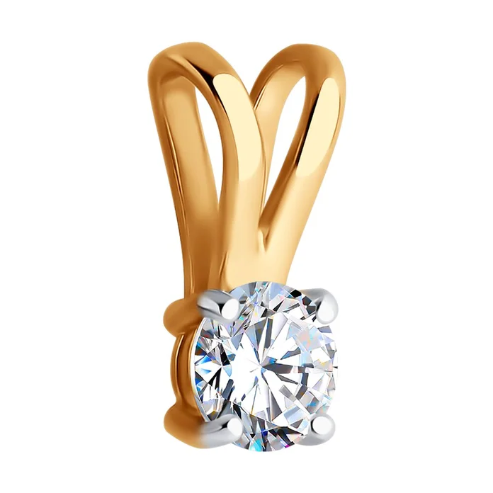 Diamant 51-130-02119-1 Women's Casual Pendant, 585 Red Gold with Rhodium Coating, Round Colorless Cubic Zirconia 4mm 0.451ct, 10x5x3mm