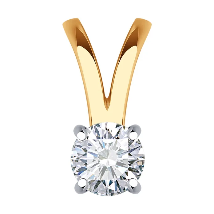 Diamant 51-130-02119-1 Women's Casual Pendant, 585 Red Gold with Rhodium Coating, Round Colorless Cubic Zirconia 4mm 0.451ct, 10x5x3mm