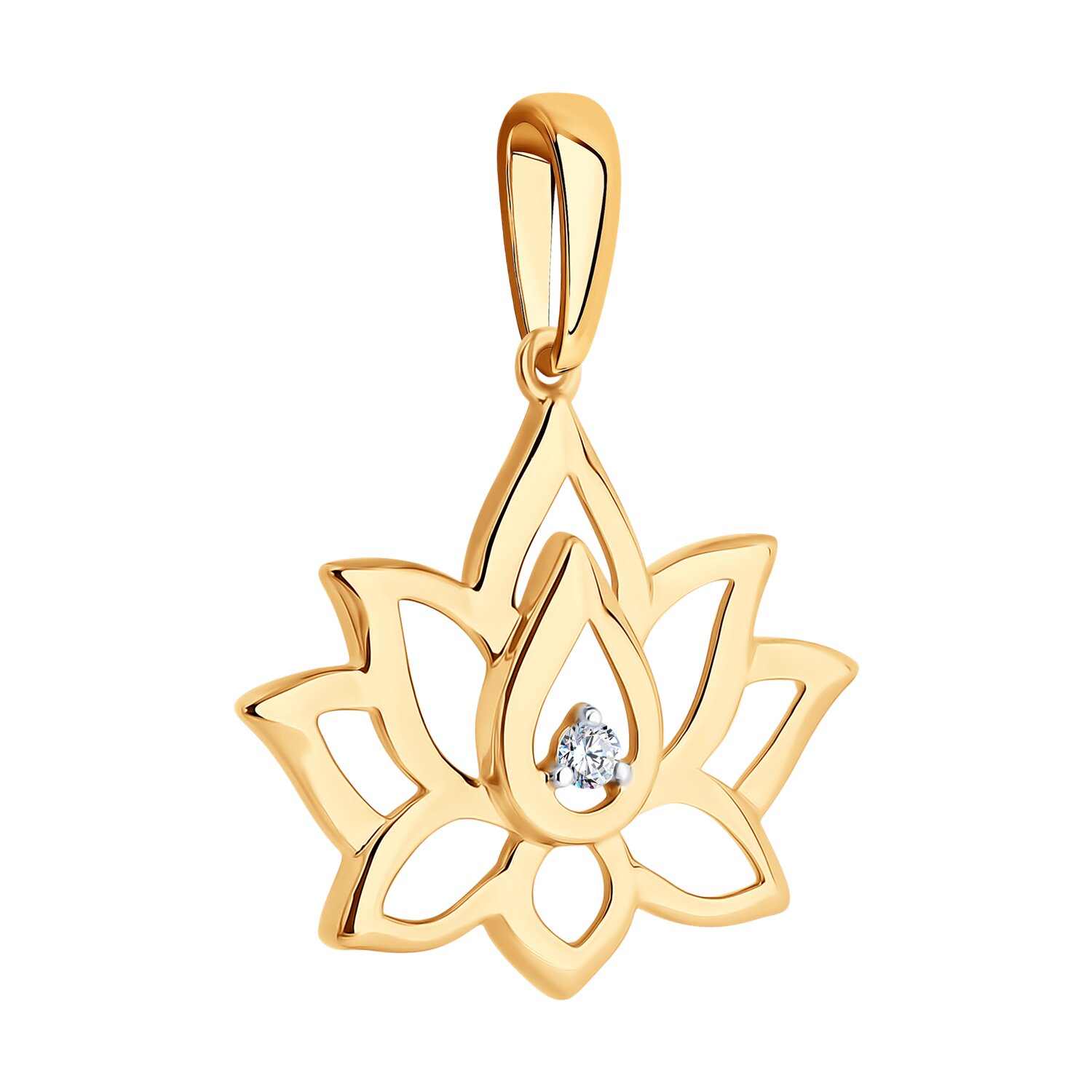 SOKOLOV 036623 Women's Lotus Flower Jewelry, 585 Red Gold, Round Colorless Cubic Zirconia 0.045ct, 1.12g
