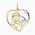 Pandantiv Diamant 51-130-00816-1 Aur Roșu 585, Formă Inimă cu Înger și Stea, Zirconiu Cubic Incolor, Bijuterie Casual pentru Femei, 24x20mm, 1.25g