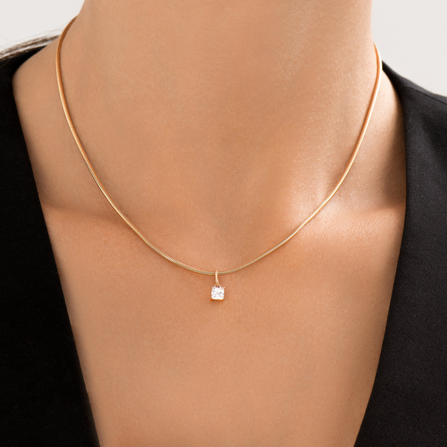 Diamant 51-130-02938-1 Women's Classic Pendant, 585 Red Gold, 4x4mm Square Colorless Cubic Zirconia, 0.572 ct, 11mm Height