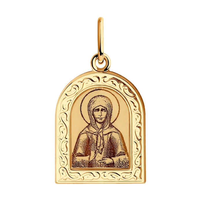 Pandantiv cu iconiță religioasă Diamant colecția Blagovest 51-132-00680-1, Aur Roșu 585 cu Email, prelucrare laser, 22x12x4 mm, pentru femei