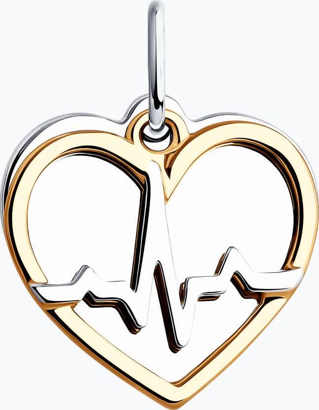 Подвеска Diamant Symbol Health 94-130-02105-2, серебро 925 пробы, позолота и родирование, дизайн в форме сердца с линией сердцебиения ЭКГ, женские украшения, 19x15x4 мм