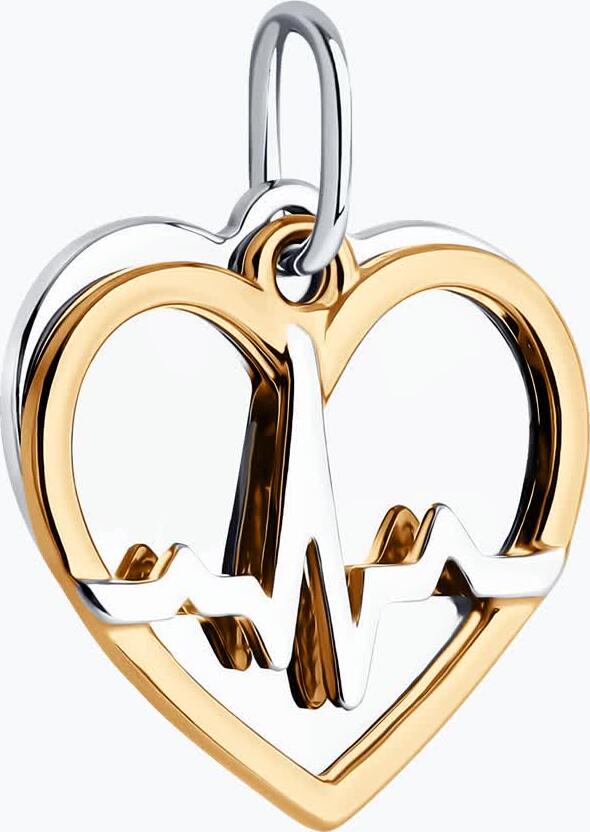 Подвеска Diamant Symbol Health 94-130-02105-2, серебро 925 пробы, позолота и родирование, дизайн в форме сердца с линией сердцебиения ЭКГ, женские украшения, 19x15x4 мм