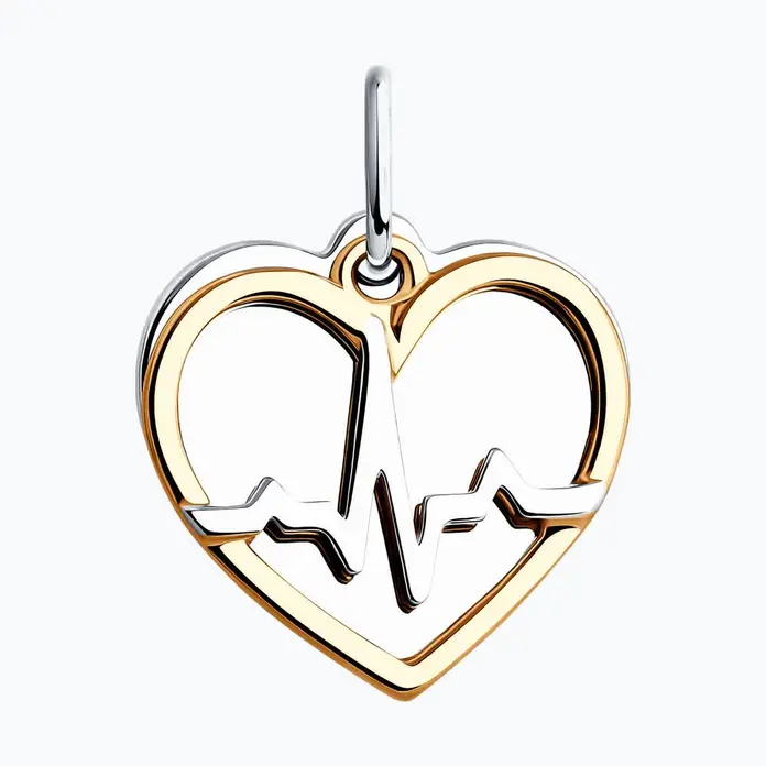Подвеска Diamant Symbol Health 94-130-02105-2, серебро 925 пробы, позолота и родирование, дизайн в форме сердца с линией сердцебиения ЭКГ, женские украшения, 19x15x4 мм