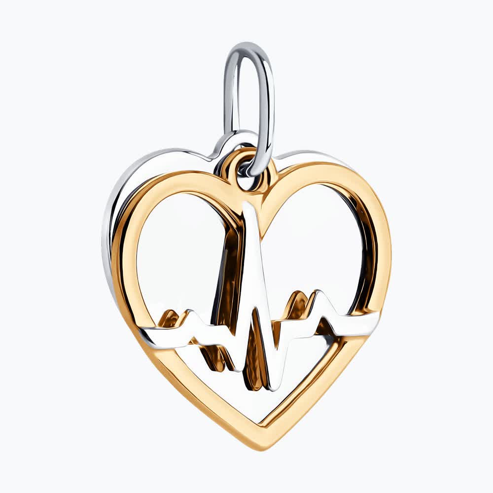 Подвеска Diamant Symbol Health 94-130-02105-2, серебро 925 пробы, позолота и родирование, дизайн в форме сердца с линией сердцебиения ЭКГ, женские украшения, 19x15x4 мм