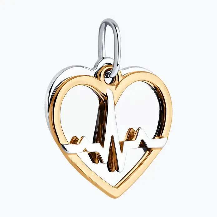 Подвеска Diamant Symbol Health 94-130-02105-2, серебро 925 пробы, позолота и родирование, дизайн в форме сердца с линией сердцебиения ЭКГ, женские украшения, 19x15x4 мм