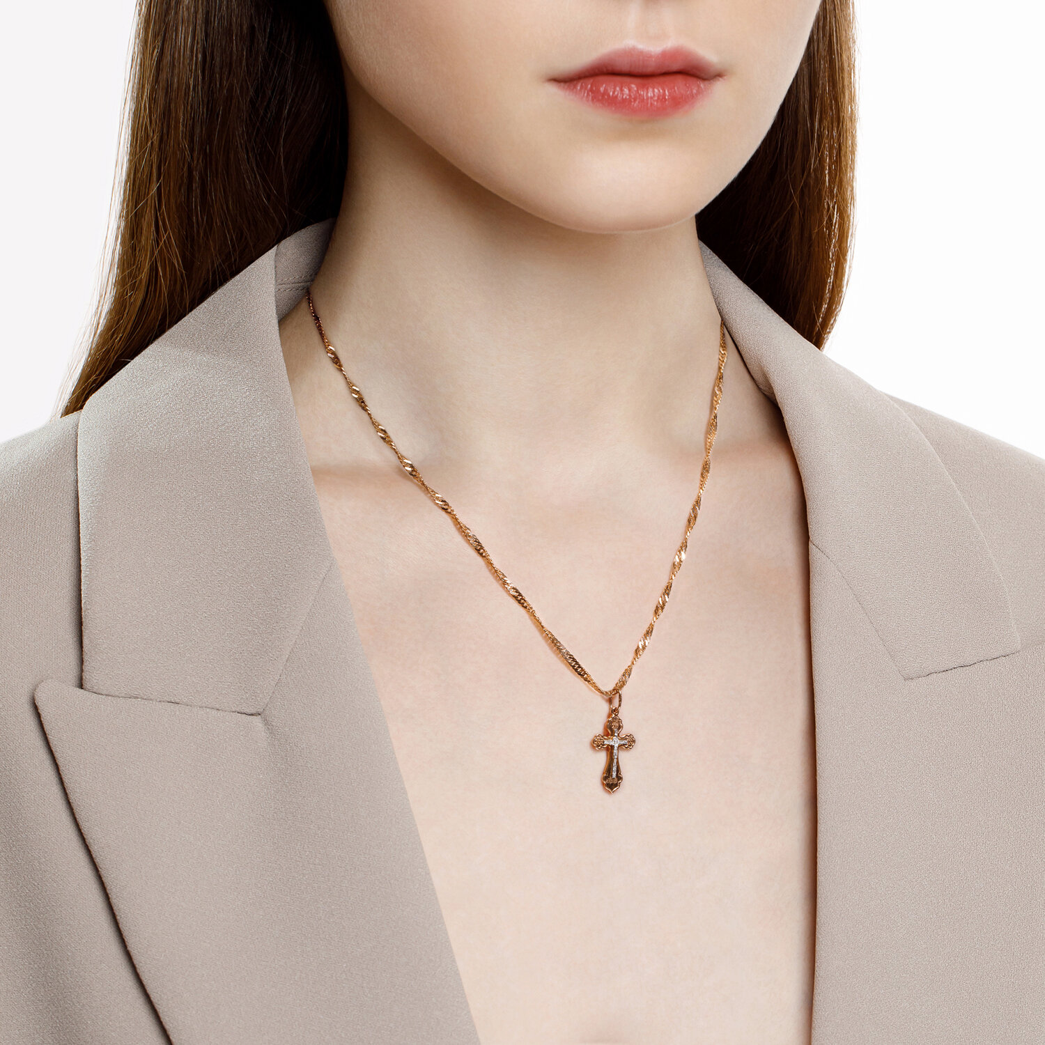 SOKOLOV 121452 Women's Orthodox Cross Pendant, Combined 375 Gold with Rhodium Plating, Diamond Cut, 28x14x4 mm, Save and Protect Inscription