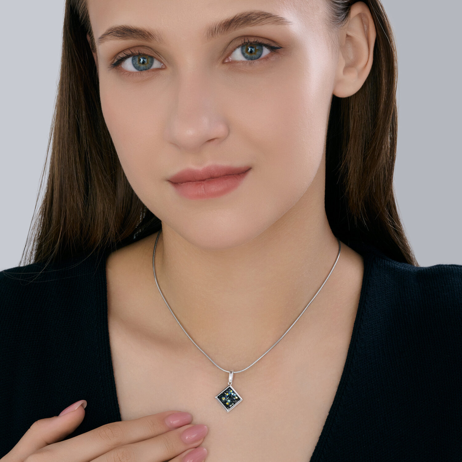 Diamant 94-130-00098-2 Women's Decorative Pendant, 925 Sterling Silver Rhodium-plated with Black Cubic Zirconia, Square Diamond Shape, 27x18x3 mm, 2.28 g