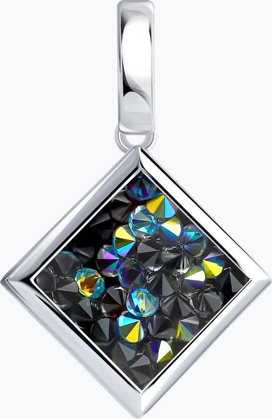 Diamant 94-130-00098-2 Women's Decorative Pendant, 925 Sterling Silver Rhodium-plated with Black Cubic Zirconia, Square Diamond Shape, 27x18x3 mm, 2.28 g