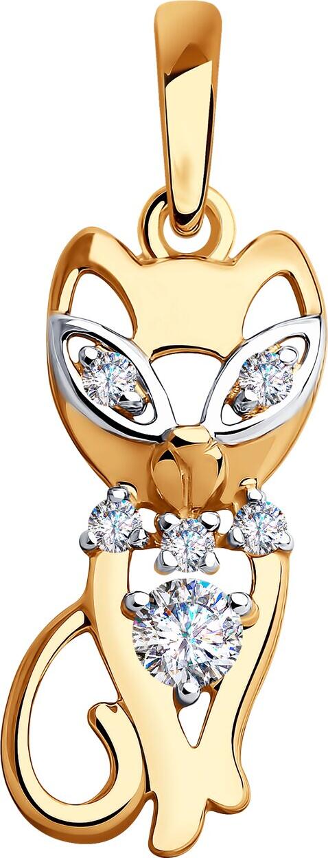 Diamant 51-130-00613-1 Present Collection Women's Cat Silhouette Jewelry, 585 Red Gold with Rhodium Coating, Round Colorless Cubic Zirconia, 0.143 ct