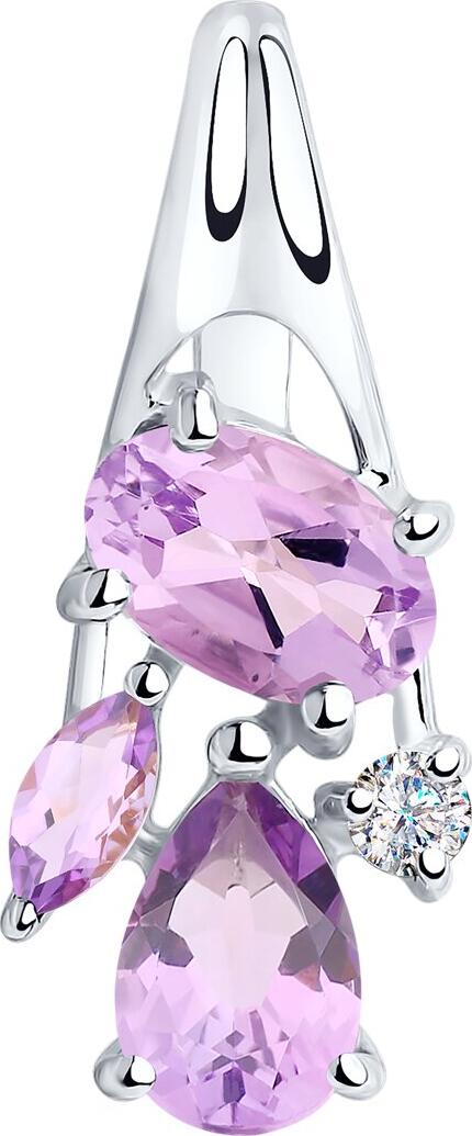 Bijuterie SOKOLOV 92030588 pentru femei, Argint 925 placat cu rodiu cu ametist și zirconiu cubic rotund, inserții 2mm, 0.066ct, 18x8x4mm