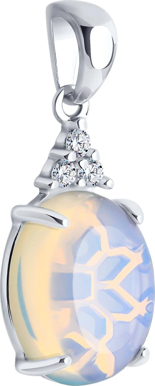 Diamant 94-330-01837-1 Women's 925 Sterling Silver Rhodium Plated Pendant with Round Opalite and Cubic Zirconia Accents, 24mm, 1.75g