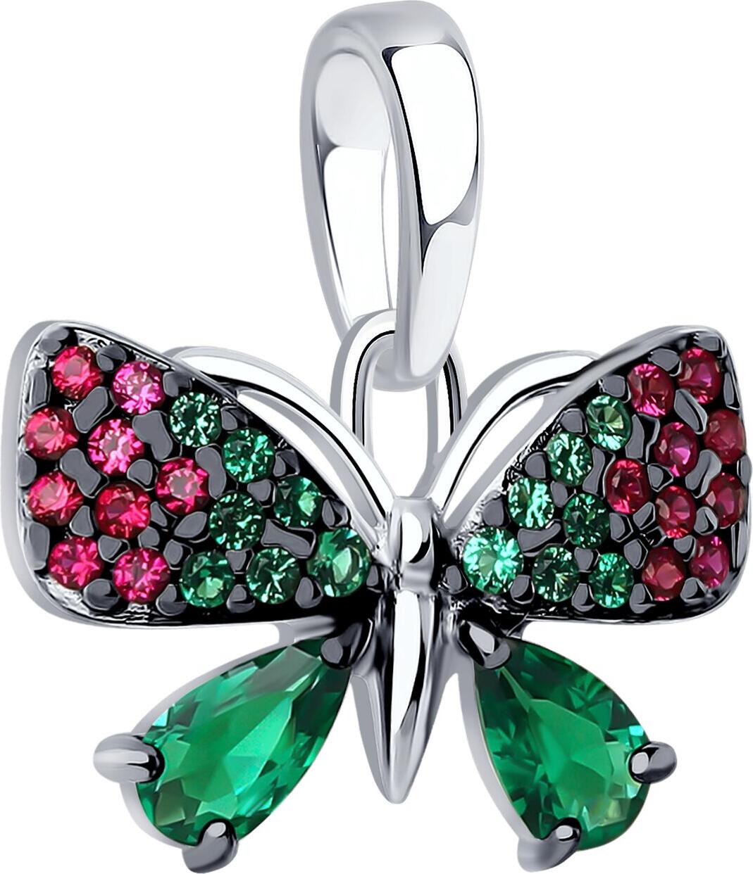 Bijuterie Fluture SOKOLOV 94033099, Argint 925 Placat cu Rodiu, Corund și Zirconiu Cubic Verde și Roșu, 12 Pietre, 1.02g, Accesoriu pentru femei