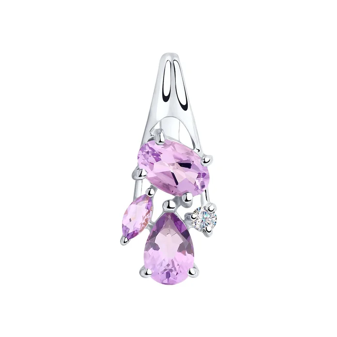 Bijuterie SOKOLOV 92030588 pentru femei, Argint 925 placat cu rodiu cu ametist și zirconiu cubic rotund, inserții 2mm, 0.066ct, 18x8x4mm