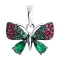 Bijuterie Fluture SOKOLOV 94033099, Argint 925 Placat cu Rodiu, Corund și Zirconiu Cubic Verde și Roșu, 12 Pietre, 1.02g, Accesoriu pentru femei