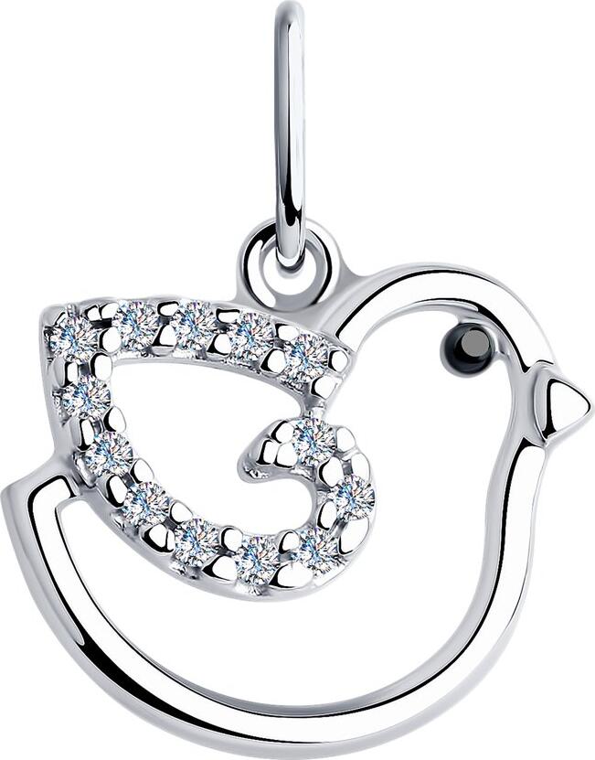 SOKOLOV 94-130-00748-1 Pandantiv Copii Formă Pasăre, Argint 925, 13 Pietre Rotunde de Zirconiu Cubic Incolor, 17x13x4 mm, 0.63g