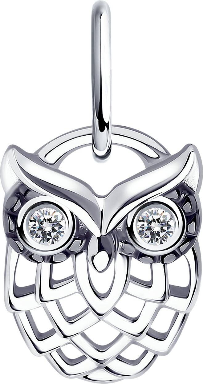 Diamant 94-130-01084-1 Present Collection Owl Pendant, 925 Sterling Silver Rhodium Plated, 1.5mm Round Colorless Cubic Zirconia, Women's Jewelry
