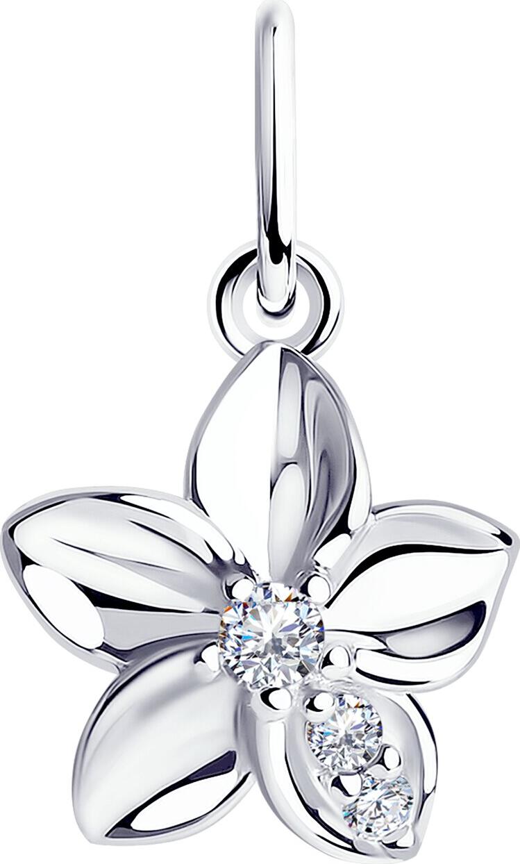 Diamant 94-130-01636-1 Pandantiv în formă de floare pentru femei, Argint Sterling 925, Placare Rodiu, Zirconiu Cubic Incolor Rotund 1.5 mm