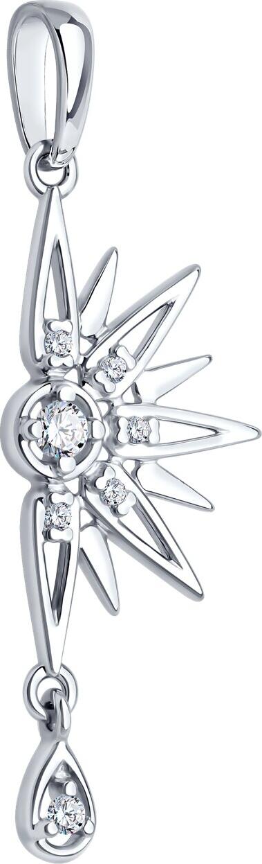 Diamant 94-130-02103-1 Women's Pendant, 925 Sterling Silver Rhodium Plated, Round Colorless Cubic Zirconia, Star Sunburst Design, 37x13x3 mm