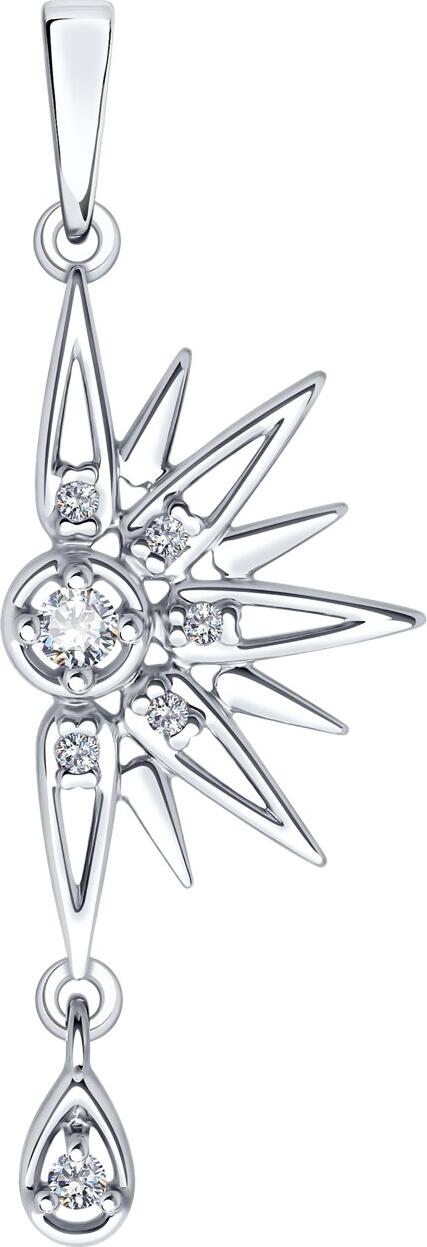 Diamant 94-130-02103-1 Women's Pendant, 925 Sterling Silver Rhodium Plated, Round Colorless Cubic Zirconia, Star Sunburst Design, 37x13x3 mm