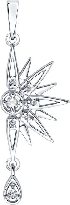 Diamant 94-130-02103-1 Women's Pendant, 925 Sterling Silver Rhodium Plated, Round Colorless Cubic Zirconia, Star Sunburst Design, 37x13x3 mm