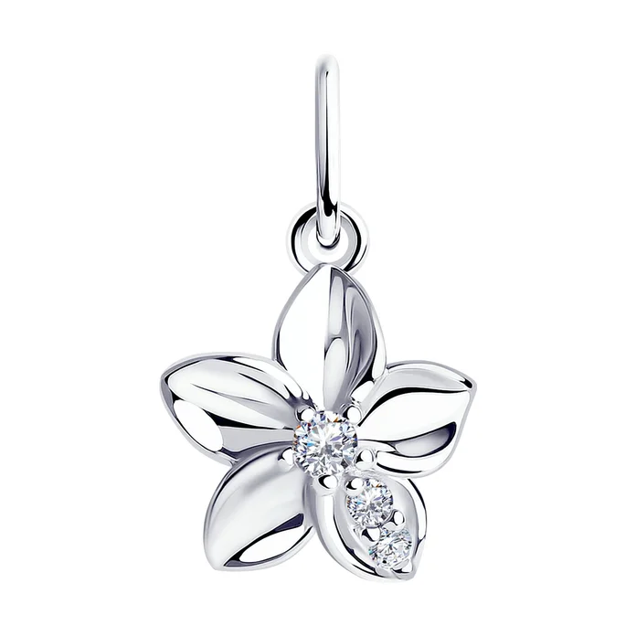 Diamant 94-130-01636-1 Pandantiv în formă de floare pentru femei, Argint Sterling 925, Placare Rodiu, Zirconiu Cubic Incolor Rotund 1.5 mm