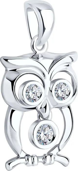 Pandantiv SOKOLOV 94032438 Bufniță pentru femei, Argint 925 placat cu rodiu, cu Zirconiu Cubic rotund incolor 2.5mm, 0.245 ct, 1.95g