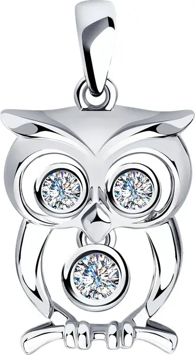 Pandantiv SOKOLOV 94032438 Bufniță pentru femei, Argint 925 placat cu rodiu, cu Zirconiu Cubic rotund incolor 2.5mm, 0.245 ct, 1.95g