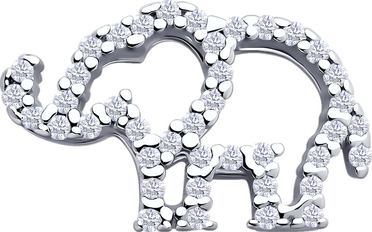 Pandantiv SOKOLOV Elephant pentru femei, argint 925 placat cu rodiu, 41 insertii de zirconiu cubic (fianite) incolore rotunde, 17x11x4 mm, SKU 94033250