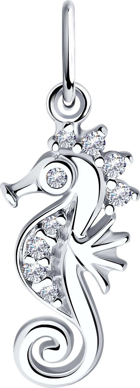 SOKOLOV 94032872 Women's Seahorse Pendant, Rhodium-plated 925 Sterling Silver, Round Colorless Cubic Zirconia 0.099 ct, 22x8x4 mm