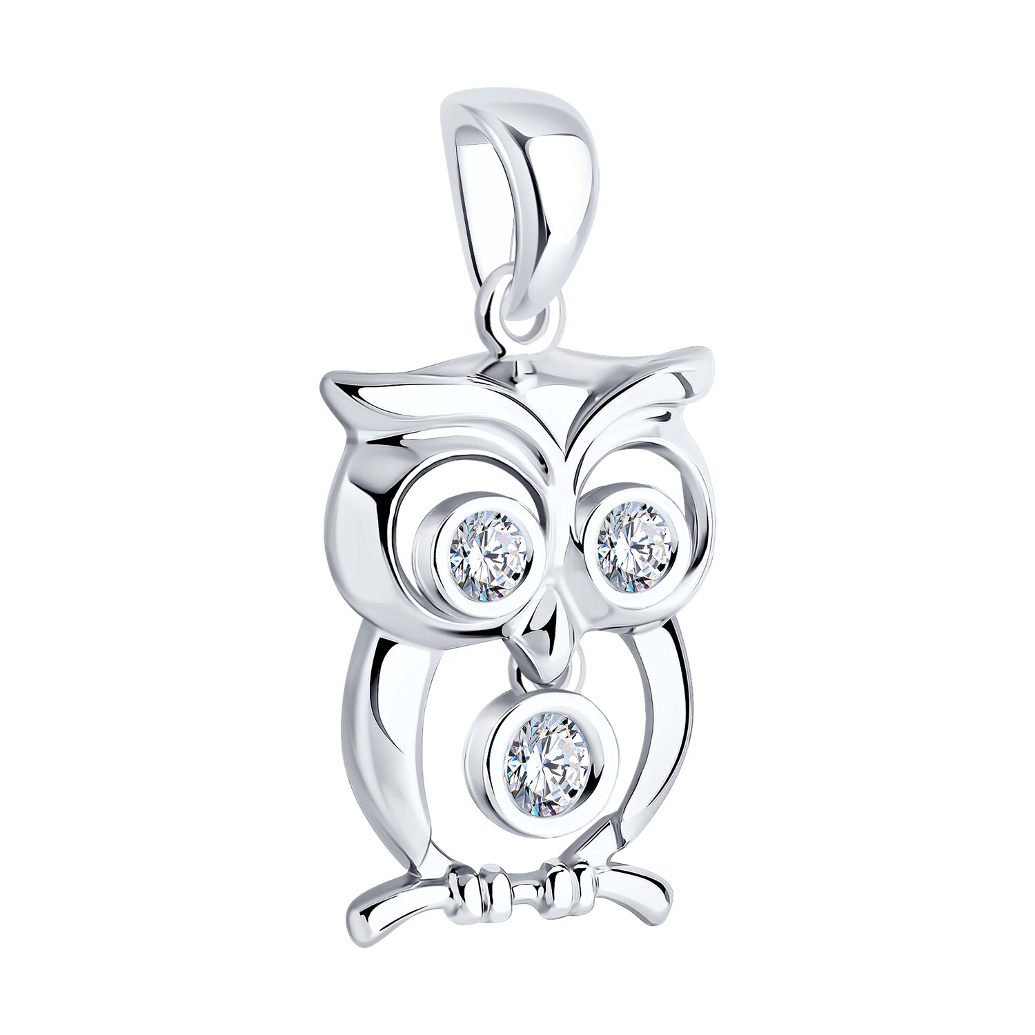 Pandantiv SOKOLOV 94032438 Bufniță pentru femei, Argint 925 placat cu rodiu, cu Zirconiu Cubic rotund incolor 2.5mm, 0.245 ct, 1.95g