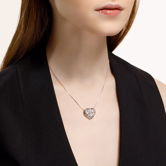 SOKOLOV 94030103 Heart-Shaped Pendant, 925 Sterling Silver Rhodium Plated, Round Colorless Cubic Zirconia 0.317 ct, SKLV Collection for Women