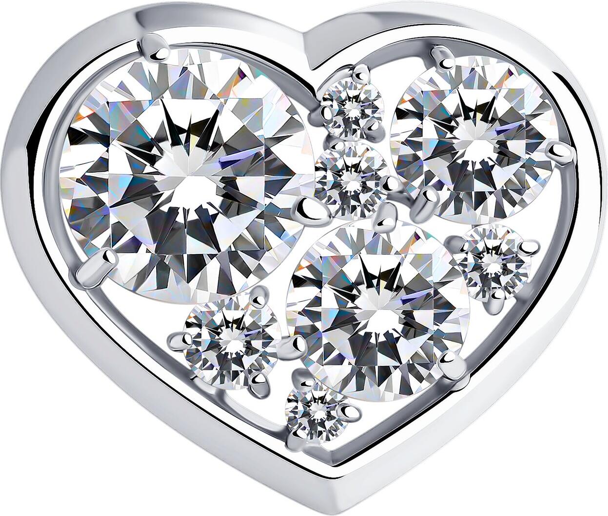 SOKOLOV 94030103 Heart-Shaped Pendant, 925 Sterling Silver Rhodium Plated, Round Colorless Cubic Zirconia 0.317 ct, SKLV Collection for Women