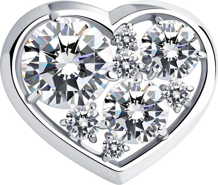 SOKOLOV 94030103 Heart-Shaped Pendant, 925 Sterling Silver Rhodium Plated, Round Colorless Cubic Zirconia 0.317 ct, SKLV Collection for Women