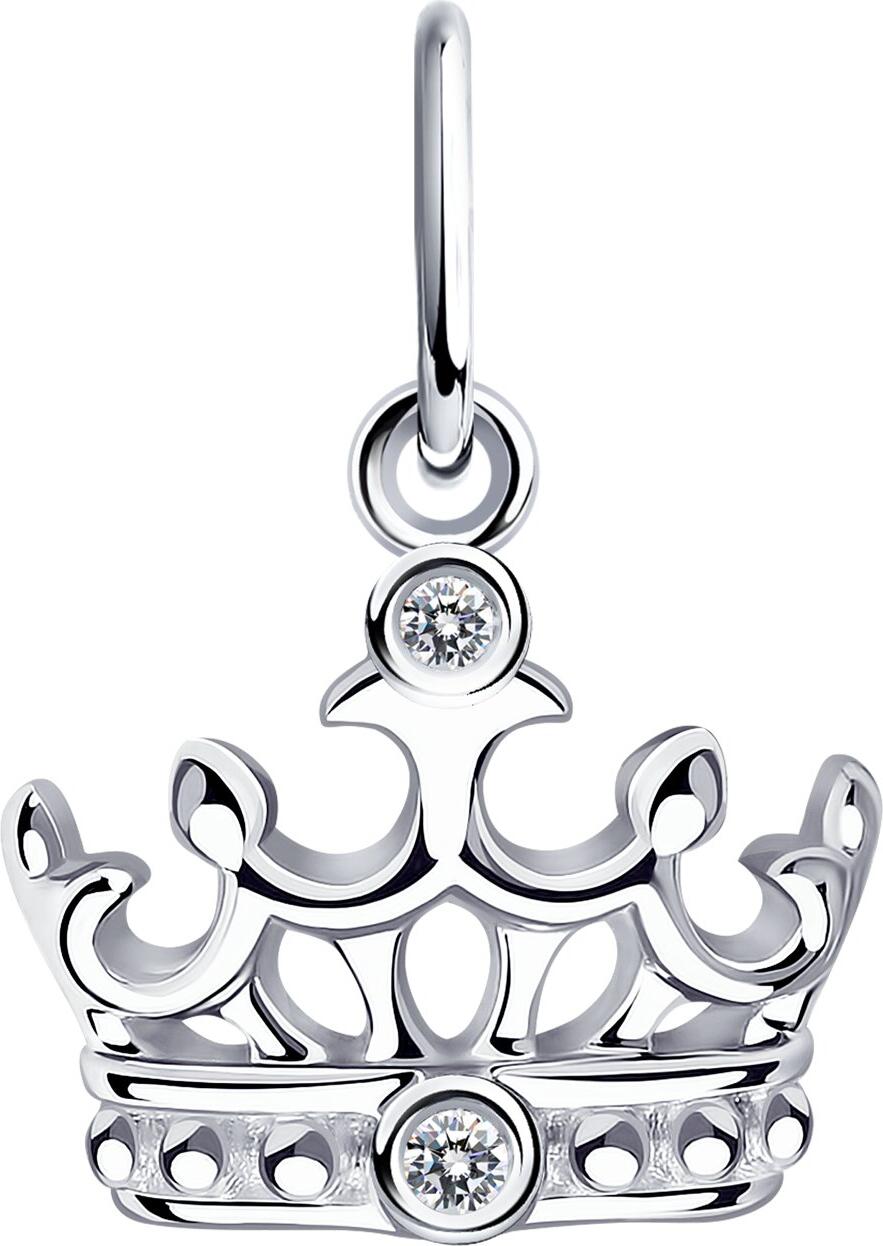 Diamant 94-130-01087-1 Present Collection Crown Pendant for Women, 925 Sterling Silver Rhodium Plated with Round Colorless Cubic Zirconia 1.5mm